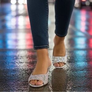 Alex Marie Silver Glitter Slide Sandals